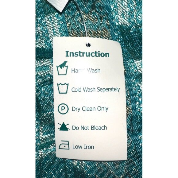 Turquoise & Gold Silk Elephant Print Scarf/Shawl 40.5”x 20.5”  Water Scent - Picture 4 of 5